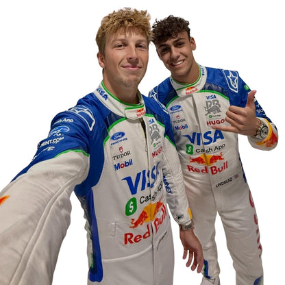 Arvid Lindblad And Liam Taking Selfie wearing 2026 RB F1 Racing Suit