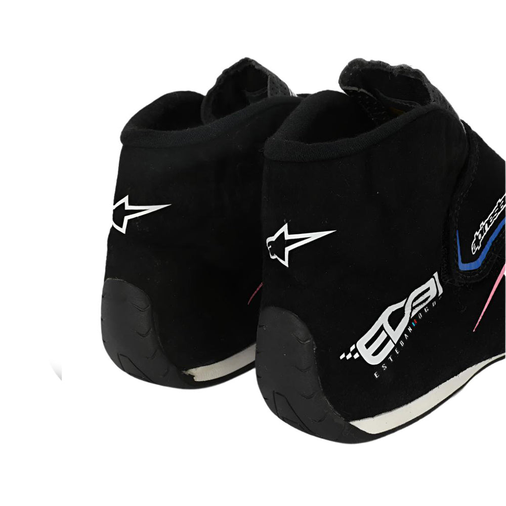 Black high-top  Esteban Ocon 2023 Miami GP F1 racing shoes with brand logo on a white background