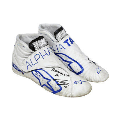 White high-top Pierre Gasly 2020 Austrian Grand Prix F1 Racing sneakers with blue branding on a white background