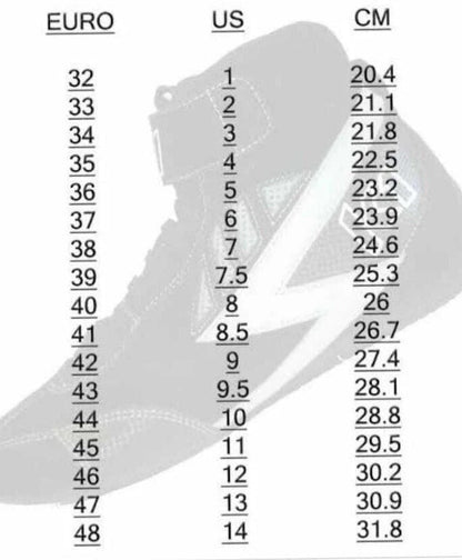 Shoe size chart converting between Euro, US, and CM measurements - Rapid Racewear