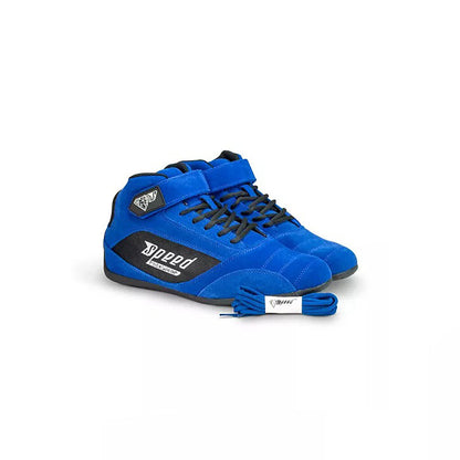 Blue high-top Speed Milan KS-2 Racing shoes with black laces on a white background