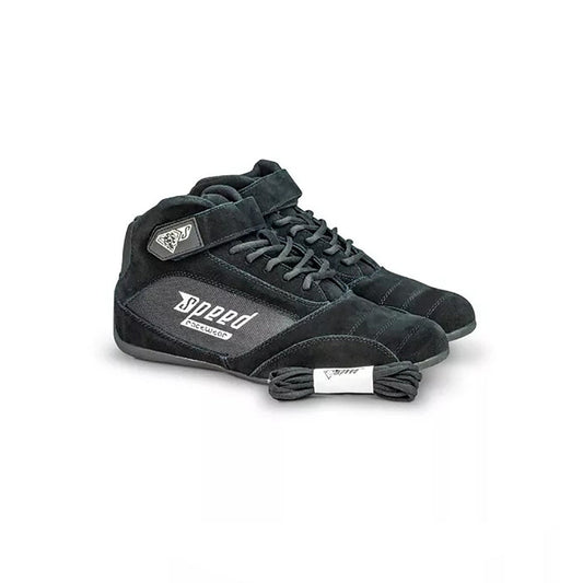 Black high-top Speed Milan KS-2 Racing shoes with 'Speed' branding on a white background
