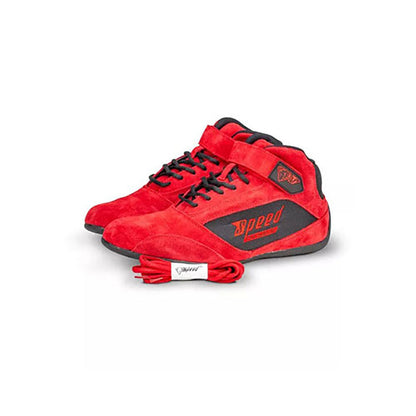 Red high-top Speed Milan KS-2 Racing shoes with black accents on a white background
