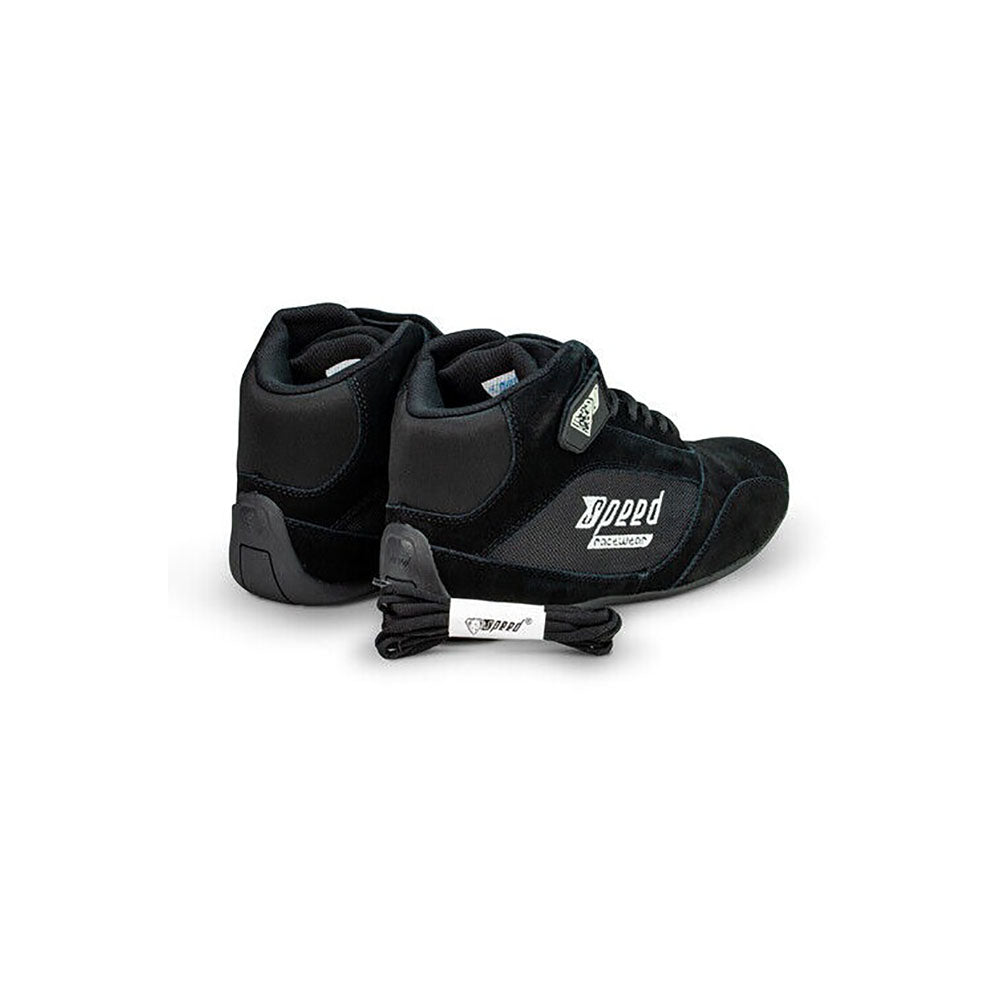 Black high-top Speed Milan KS-2 Racing shoes with laces on a white background