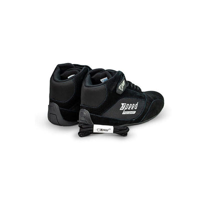 Black high-top Speed Milan KS-2 Racing shoes with laces on a white background