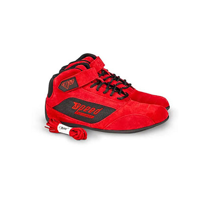 Red high-top Speed Milan KS-2 Racing shoes with black accents on a white background