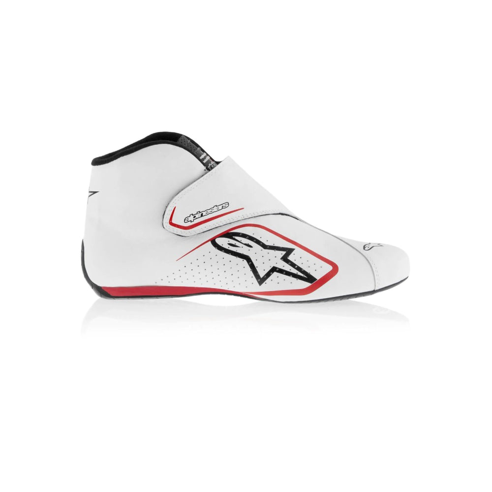 White Yuki Tsunoda 2020 F1 Racing shoe with red accents on a white background