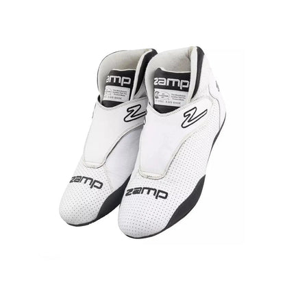 Pair of white ZR-60 Kart Racing shoes with black accents on a white background